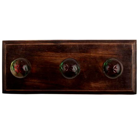 Green And Red Star Cut Glass Wooden Hook